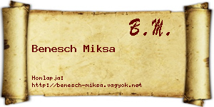 Benesch Miksa névjegykártya
